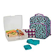 Bentology Lunch Bag and Box Set for Girls, 9 Pieces Total - Kids Insulated Lunchbox Tote, Bento Box, 5 Containers and Ice Pack - Cheetah