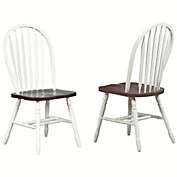Besthom Andrews Malaysian Oak Wood Distressed Antique White with Chestnut Brown Side Chair (Set of 2)