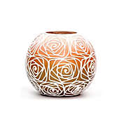 Art Glass Designs 7" Orange and White Flowers Round Glass Vase