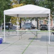 Flash Furniture Otis 10'x10' White Pop Up Event Canopy Tent with Carry Bag and 6-Foot Bi-Fold Folding Table with Carrying Handle - Tailgate Tent Set