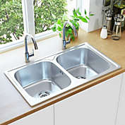 Home Life Boutique Kitchen Sink Double Basin with Strainer & Trap Stainless Steel