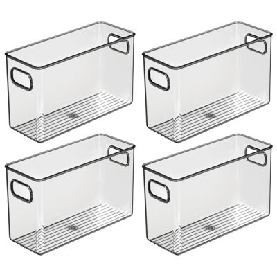 mDesign Plastic Bathroom Storage Bin with Handles Smoke Gray 4" Wide 2 Pack 