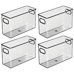 mDesign Plastic Storage Bin with Handles for Bathroom, 4 Pack- Smoke Gray
