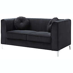 Passion Furniture Delray 65 in. Black Tuxedo Arm Velvet Loveseat with 2-Throw Pillow