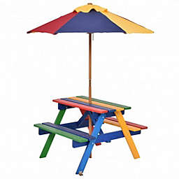 Costway-CA 4 Seat Kids Picnic Table with Umbrella