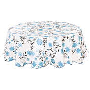 PiccoCasa Farmhouse Decorative Printed Tablecloth Table Cover Table Protector for Kitchen, Seamless Water Vinyl Round Tablecloth 71 Dia for Wedding/Restaurant/Parties Tablecloth Decoration Blue Flower Pattern White Floral Printed