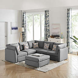 Contemporary Home Living Set of 11 Lava Gray Amira Fabric Reversible Sectional Sofa with Ottoman and Pillows, 7.75'