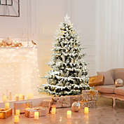 Gymax 4.5/6/7ft Snow Flocked Decoration Christmas Tree w/LED Lights & PE & PVC Tips