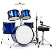 Slickblue 16 Inch 5 Pieces Complete Kids Junior Drum Set Children Beginner Kit-Blue