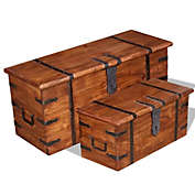 Stock Preferred Two Piece Storage Chest Set Solid Wood in Brown