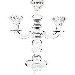 Okuna Outpost Glass Candle Holders, 3-Armed Crystal Candlesticks (8.5 x 10 x 3.5 In)