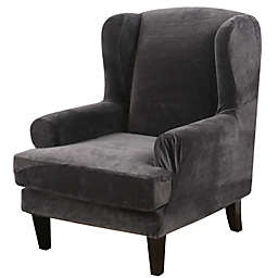 Infinity Merch Armchair Chair Stretch Wingback Slipcovers 2 Pcs Dark Grey