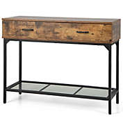 Hivago 2 Drawers Industrial Console Table with Steel Frame for Small Space-Rustic Brown