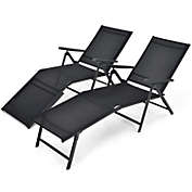 Slickblue 2 Pieces Foldable Chaise Lounge Chair with 2-Position Footrest-Black