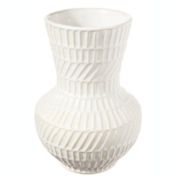 Urban Trends Collection Ceramic Round Bellied Vase with Trumpet Mouth and Embossed Lattice Pattern SM Gloss Finish White