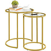 Yaheetech Round Nesting End Table Set with Metal Frame in Gold