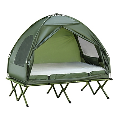 Outsunny Extra Large Compact Pop Up Portable Folding Outdoor Elevated All in One Camping Cot Tent Combo Set. View a larger version of this product image.