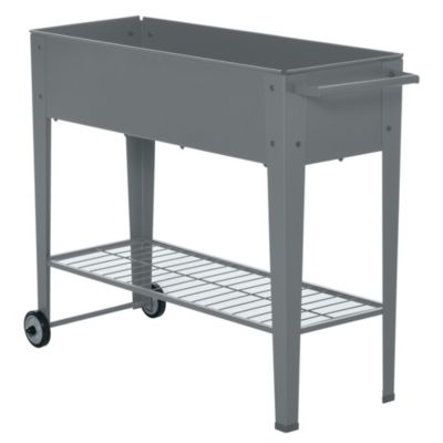Outsunny 41" x 15" x 32" Raised Garden Bed Elevated with 2 Wheels, Bottom Shelf for Storing Tools, & Water Drainage Hole, Grey