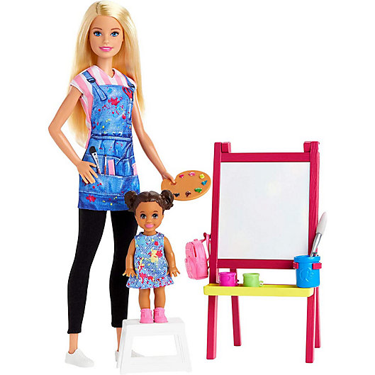 Alternate image 1 for Barbie Art Teacher Playset with Blonde Doll, Toddler Doll, Toy Art Pieces
