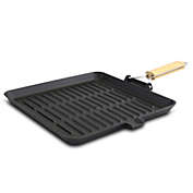 General Store Addlestone 11 Inch Pre-Seasoned Cast Iron Grill Pan with Foldable Wooden Handle