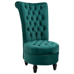 HOMCOM Retro High Back Armless Royal Accent Chair Fabric Upholstered Tufted Seat for Living Room, Dining Room and Bedroom, Green