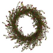 Nearly Natural Boxwood and Berry Artificial Christmas Wreath, 20-Inch, Unlit