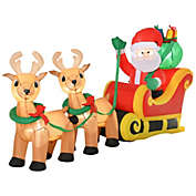 HOMCOM 8ft Long Christmas Inflatable Santa Claus with Sleigh and Reindeer, Outdoor Blow-Up Yard Decoration with LED Lights Display
