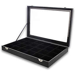 Juvale Jewelry Display Case with Velvet Tray (Black, 14 x 9.5 x 2 Inches)