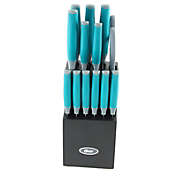 Oster Lindbergh 14 Piece Stainless Steel Cutlery Set in Teal with Wooden Block