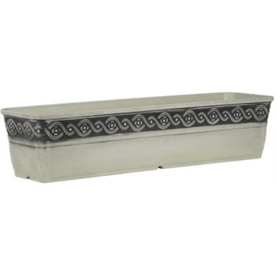 Classic Home and Garden Corinthian Resin Flower Pot Rectangle Planter, Concrete Grey, 18in