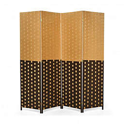 Costway 4 Panel Portable Folding Hand-Woven Wall Divider Suitable for Home Office-Brown