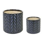 Melrose Set of 2 Blue and brown Geometric Planter Pots 6.5"