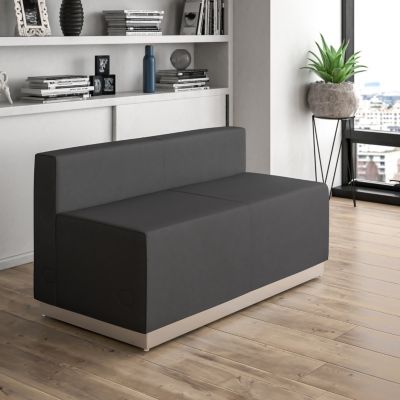 Emma + Oliver Black LeatherSoft Loveseat with Brushed Stainless Steel Base