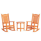 WestinTrends 3-Piece Outdoor Porch Rocking Chairs with Round Side Table Set, Orange