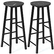 Gymax Set of 2 Pub Dining Height Bar Stool Bistro Table Chairs Faux Marble Top Black