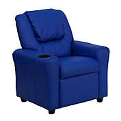 Flash Furniture Contemporary Blue Vinyl Kids Recliner With Cup Holder And Headrest - Blue Vinyl