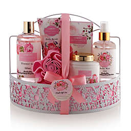 Lovery Home Spa Gift Basket - Wild Rose & Raspberry Leaf Scent - 7pc