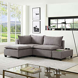Contemporary Home Living 7.75' Smoke Gray Madison Fabric Sectional Loveseat with Ottoman and Back Cushions