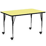 Flash Furniture Mobile 30&#39;&#39;W x 72&#39;&#39;L Rectangular Yellow Thermal Laminate Activity Table - Standard Height Adjustable Legs