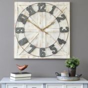 HomeRoots Decor Square Distressed Wood and Metal Wall Clock with Vintage Touch - 321222