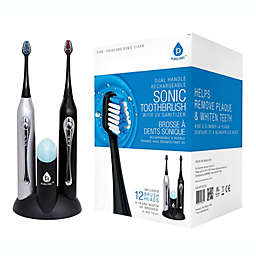 Pursonic Dual Handle Sonic Toothbrush with UV Sanitizer, 12 brush heads, Black/Silver