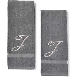 Juvale Monogrammed Hand Towel, Embroidered Letter I (Grey, 16x30 In, 2 Pack)