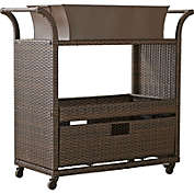 Slickblue Outdoor Sturdy Resin Wicker Serving Bar Cart with Tray Brown Rattan