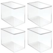 mDesign Stackable Closet Shoe Storage Bin Box with Lid, Clear, 4-Pack