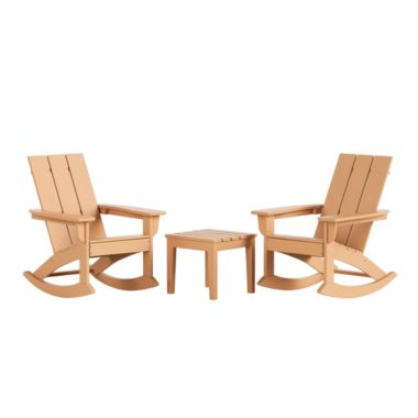 WestinTrends 3-Piece Set Outdoor Modern Rocking Chairs with Square Side Table, Teak. View a larger version of this product image.