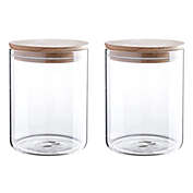 Whole Housewares 24 Fl Ounce Clear Glass Storage Jar With Beech Wood Lid Set Of 2 Glass Canister