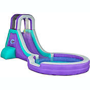 Sunny & Fun Inflatable Single Ring Water Slide Park - Heavy-Duty for Outdoor Fun - Climbing Wall, Slide & Deep Pool - Easy to Set Up & Inflate with Included Air Pump & Carrying Case - Purple