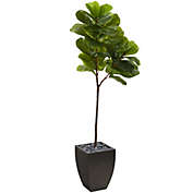 Nearly Natural 5.5&#39; Fiddle Leaf Artificial Tree in Black Planter (Real Touch)