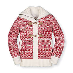 Hope & Henry Girls' Sweater Coat with Toggles, Red Fair Isle, 6-12 Months