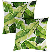 Outdoor Living and Style Set of 2 18" Green and White Tropical Indoor and Outdoor Square Pillows